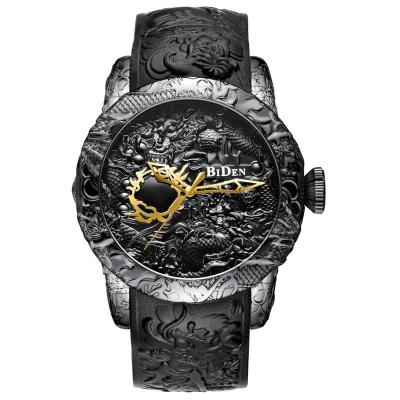 Biden 0129นาฬิกาควอตซ์ของผู้ชายรูปปั้นมังกร3D แฟชั่น Relief สวยงามนาฬิกาสีทองสำหรับผู้ชายสำหรับผู้หญิง