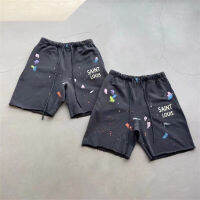 สไตล์ใหม่ที่มีคุณภาพสูง Speckled Ink Graffiti Saint Louis Shorts Men Women Drawstring Oversize Washed Shorts