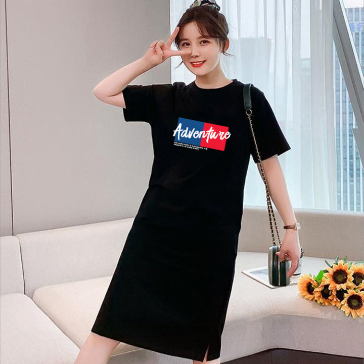 เดรสยาวเสื้อยืดแฟชั่นผู้หญิงสไตล์เกาหลี-คอกลมแขนสั้น-เนื้อผ้ายืดหยุ่นดี-แนวหวานสดวัยรุ่นน่ารักq11-จัดส่งโดยkerry