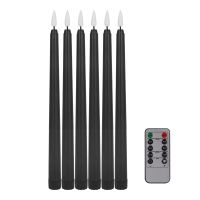 THLT9A Pack of 6 Remote Halloween Taper Candles,Black Color Flameless Fake Pillar Candles,Battery Candles with Contain