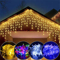 EU Plug Christmas Garland ม่าน LED Icicle String Lighting Garden Street โคมไฟวันหยุดกลางแจ้ง Droop 0.4-0.6M ตกแต่ง