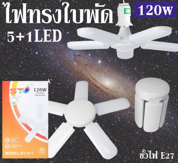 หลอดไฟ LED120W ทรงใบพัด 5 ใบพัด ขั้วเกลียวE27 พับได้ รุ่นLEDfanlight