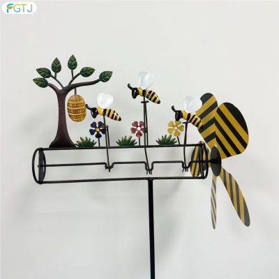 เครื่องปั่นลมผึ้งรังผึ้งกลางแจ้ง FGTJ กังหันลมลายสัตว์รูปลักษณ์ที่สดใสสำหรับดอกกุหลาบแต่งลานบ้านลานสวน