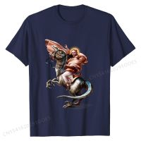 T-Shirt - Jesus Crossing the Alps on Raptor , Parody T Shirt Hot Sale Family Cotton Men Tshirts Normal