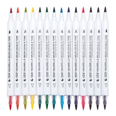 14Pcs STA Gradient Brush Pen Set Dual Tip Watercolor Drawing Markers for Design Manga Comic Student Stationery Art Supplies