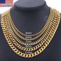 Mens Necklaces Chains Stainless Steel Black Gold Silver Color Necklace for Men Women Curb Cuban Jewelry 3/5/7/9/11mm DLKNM08 Fashion Chain Necklaces