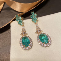 New Luxury Ocean Natural Emerald Gemstone Earring Real S925 Sterling Silver Retro Emerald Water Drop Earrings Woman Orecchini