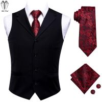 CODAndrew Hearst Hi-Tie Luxury Silk Mens Suit Vests Black Plain Jacquard Waistcoat Men Vest Gold Red Purple Tie Hanky Cufflinks Set for Male Gift