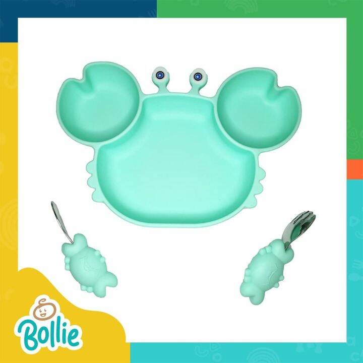 Bollie Baby Crab Silicone Suction Starter Plate with Spoon and Fork ...