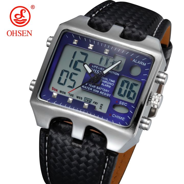 ohsen-สายหนังนาฬิกาสำหรับผู้ชายกีฬาควอตซ์กันน้ำสีแดงสีฟ้าทหารดิจิตอลนาฬิกาผู้ชายนาฬิกา-rel-gio-masculino-ใหม่