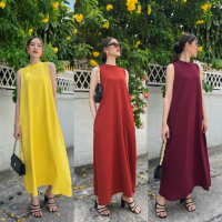 Thongyoy - Maxi Dress คอเต่าแขนกุดผ้ายืดลำลอง สีพื้นเรียบ ฟรีไซส์