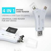 Adaptor Flash Drive pembaca kartu SD 4 in 1 pembaca kartu SD tipe-c Micro USB Ligting kartu SIM Transfer Data untuk iPhone iPad Macbook kamera Android