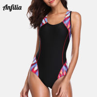 Anfilia Women Sports Swimwear Sports Swimsuit Patchwork Comition Swimwear Backless Beachwear Bathing Suits Fitness