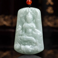 พม่าหยกเจ้าแม่กวนอิมจี้สร้อยคอสีขาวเสน่ห์อุปกรณ์ Jadeite ธรรมชาติจริงเครื่องประดับยันต์มรกตพระเครื่อง