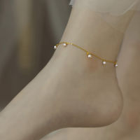 XF800 Natural Freshwater Pearl Anklet Simple Creative Design 14K Gold Injection Adjustable Chain Fine Jewelry for Women J1003