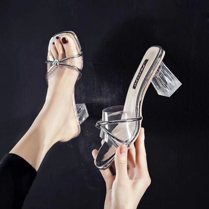 huilm-รองเท้าส้นสูงผู้หญิงส้นสูง6ซม-2023-รองเท้าแตะรัดส้นชายแฟชั่นเข้ากับทุกชุดรองเท้าแตะส้นหนารองเท้าผู้หญิงส้นใสประดับคริสตัล