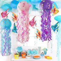 Mermaid แมงกะพรุนโคมไฟกระดาษชุด,ไฟ LED,3ชุดสีเมอร์เมด Wish โคมไฟ,Bright Stripes และสติ๊กเกอร์นางเงือก,Girls Light Up Mermaid โคมไฟ,Baby Room,กิจกรรมใต้น้ำ,งานเลี้ยงวันเกิด