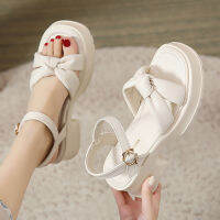 ฤดูร้อน Wedges หนารองเท้าแตะผู้หญิงแฟชั่น Bowknot Cross Sandalias ผู้หญิง2023 Casual Anti-Slip Buckle รองเท้าสุภาพสตรี ~