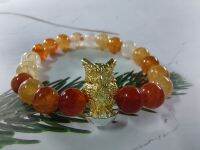 หินมงคล สร้อยหินเกล็ดมังกรสีส้ม (Crackle Agate) พร้อมชาร์มพญานกถึดทือ องค์สีทอง รุ่นรับเงินรับทอง ผ่านพิธีปลุกเสกตำราวัดปากคลองมะขามเฒ่า