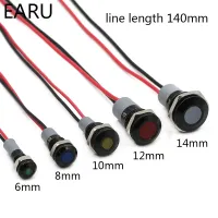 Flat Head Black Body Waterproof IP67 Metal LED Warning Indicator Light Signal Lamp Pilot Wire 3V 5V 12V 24V 110V 220V Red Blue