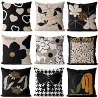 Black White Plant Flower Print Pillowcase Abstract Nordic Home Decoration 45x45cm Polyester Decor Living Room Sofa Cushion Cover