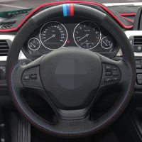 For BMW F30 F31 F34 F20 F21 F22 F23 Hand Sew Genuine Leather Black Suede Car Steering Wheel Cover