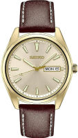 Seiko Mens Stainless Steel Japanese Quartz Dress Watch with Leather Strap, Brown, 10 (Model: SUR450)