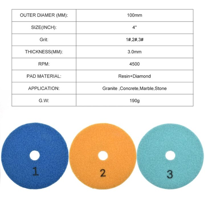 3pc-polishing-pads-granite-polishing-tool-pad-sanding-disc-4-inch-100mm-dry-wet-diamond-3-step-polishing-granite-marble-disk