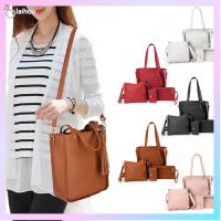 LAIHOU 4Pcs/set หนังพียู กระเป๋า Crossbody ลำลองแบบสบายๆ แบบพกพาได้ กระเป๋าแบบสะพายไหล่ แฟชั่นสำหรับผู้หญิง ความจุสูงมาก กระเป๋าสตางค์กระเป๋าเงิน ผู้หญิงผู้หญิงผู้หญิง