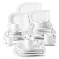 MALACASA 30/60 Piece White Porcelain Dinner Set with Cups Saucers Dessert Soup Dinner Plates Tableware Service for 6/12