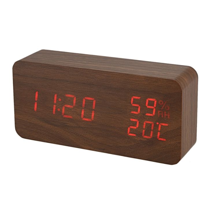 worth-buy-นาฬิกาดิจิตอลตั้งโต๊ะอิเล็กทรอนิกส์ความชื้นในนาฬิกาปลุกบอกอุณหภูมิ-led-แบบโมเดิร์นสีน้ำตาลสีแดงคำบรรยาย