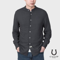 GALLOP : เสื้อเชิ้ตคอจีนแขนยาว ผ้าลินิน (Long Sleeve Round-Neck Chinese Style) รุ่น GW9025 สี Charcoal