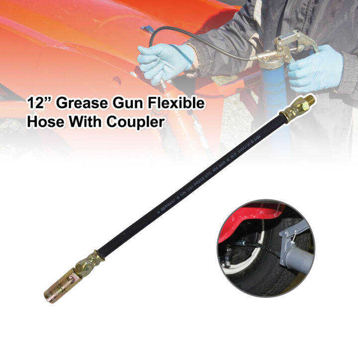 12 Inch Grease Gun Flexible Hose With Coupler High Pressure Heavy Duty