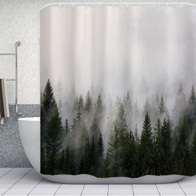 Misty Forest Nature Printing Shower Curtain Woodland Fantasy Fog Magic Tree Bath Curtains for Bathroom Fall Shower Curtain