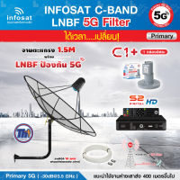 THAISAT C-BAND 1.5M (ขางอยึดผนัง 53 CM.) + กล่อง PSI S2x HD + LNB 5G infosat รุ่น C1+ แถมสายRG6ตามชุด