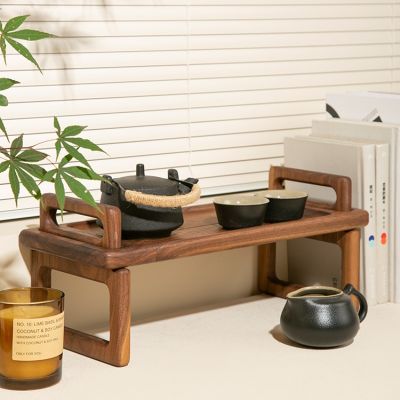 ┇✎ Wooden Desktop Storage Shelves Household Tea Cup Storage Tray Small Light Luxury Home Stay Style Simple Tea Table