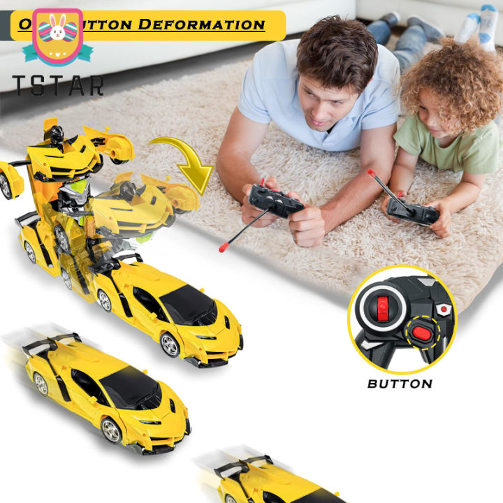 ts-ready-stock-1-18รีโมทคอนโทรลเปลี่ยนรถยนต์หุ่นยนต์เปลี่ยนรูปปุ่มเดียวของเล่นสำหรับเด็กอายุ3-11ปีเป็นของขวัญ-cod