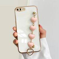 สำหรับ iPhone 8 /Iphone 7ฝาหลังพร้อมเคสสร้อยข้อมือหัวใจความรักสีชมพูเคสแฟชั่นหรูหราทำจากซิลิโคนนิ่มชุบ6D ผู้หญิงหญิงสาวเคสมือถือ