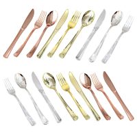 ✺ 10 pcs disposable golden silver rose gold knife and fork spoon plastic tableware set birthday party wedding tableware supplies