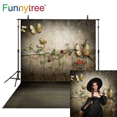 【Worth-Buy】 Funnytree พื้นหลังการถ่ายภาพย้อนยุคผีเสื้อดอกไม้ฤดูใบไม้ผลิความรักฉากหลังโฟโต้โซนภาพถ่ายงานแต่งงาน Photocall Boda