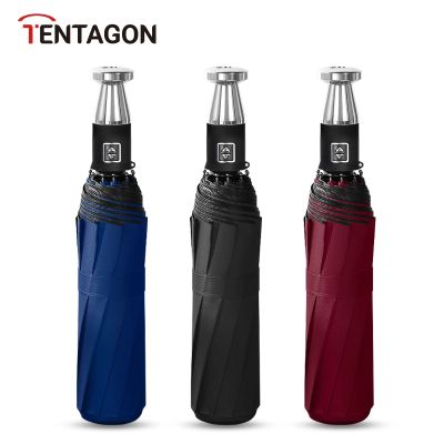 TENTAGON ร่มสนามอัตโนมัติขนาดใหญ่115ซม.,ร่มกันแดดกันลมพับได้3ระดับร่มกันแดดทึบแบบพกพาสำหรับฝนและแสงแดด