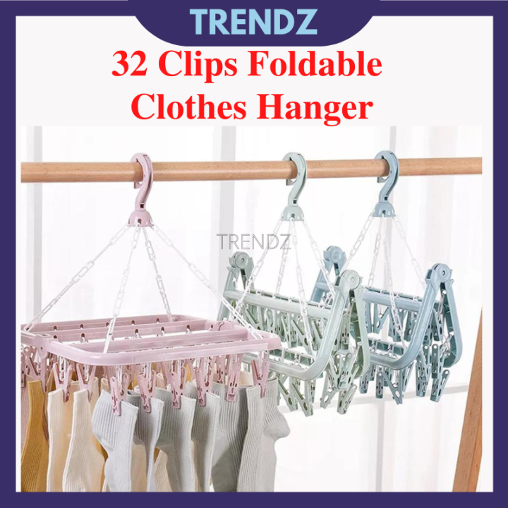 Foldable Clothes Dryer Rack Lingerie Hangers With 32 Clips For