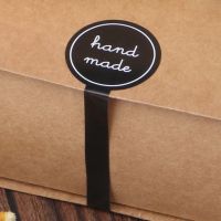 100Pcs Adhesive Long Style "HAND MADE" Black Handmade Cake Packaging Sealing Label Kraft Sticker Baking DIY Gift Stickers Stickers Labels