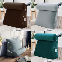 Bed Rest Reading Pillow with Adjustable Neck Roll Removable And Washable Cotton Sofa Pillow With Side Pocket Office Chair Rest