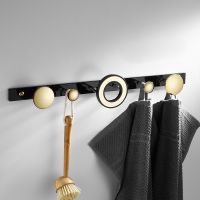 ✙┅◎ Tuqiu Robe Hook Towel Hanger Acrylic Clothes Hat Hook Black Gold Row Robe Hook Bathroom Brass Bath Hardware Set Kitchen Hanger