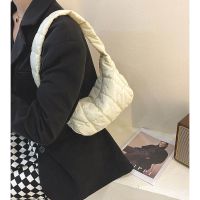 ﹊ Internet celebrity portable small bag womens 2023 autumn and winter new down and cloud fold shoulder bag casual light armpit bag