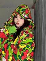 BAPE เสื้อสเวตเตอร์มีซิปมีฮู้ดสำหรับผู้หญิงเสื้อคาร์ดิแกนลำลองลายพรางดาวแนวฮิปฮอป