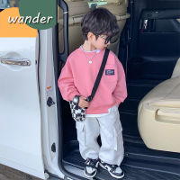 WANDER เสื้อกันหนาวโสด เสื้อกันหนาวเด็กโต แฟชั่นเกาหลีปลอมสองชิ้น แขนยาวหลวมอบอุ่นของเด็กผู้ชาย23818