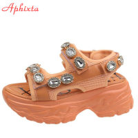 Aphixta New Platform Sandals Women Orange Diamond Students Female Summer Crystals Thick Sole Height Increasing Heel Shoes