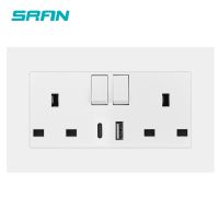 SRAN 13A UK Standard Plug Power Wall Double Socket and Switch 250VWith USB Type-C Charger Port 1A1C 5V 2.1APC Panel 146mmx86mm